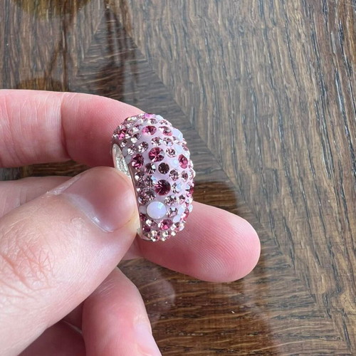 Cocktail ring with pink crystals new, silver tone