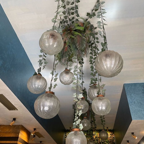 Glass ceiling light balls set of 4 used