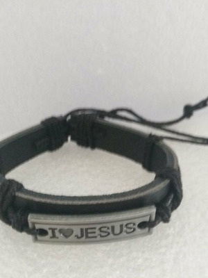 Handmade leather bracelet I Love Jesus like new, adjustable size