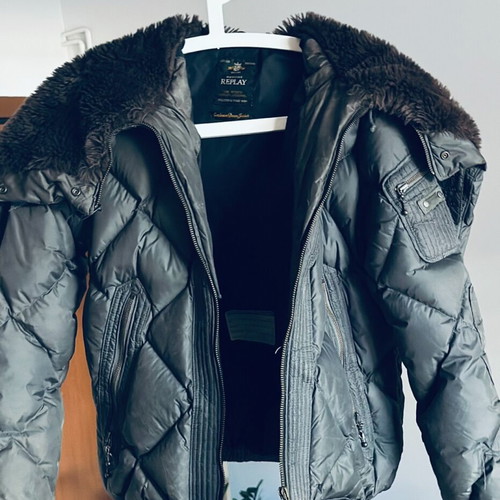 Replay unisex down puffer jacket with fur, like new, size M