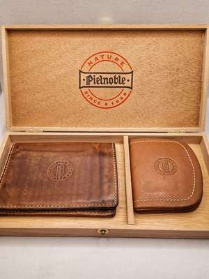 Pielnoble men's leather wallet and separate coin case used, brown