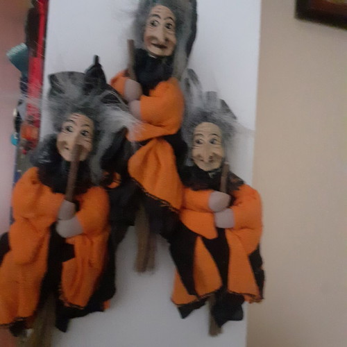 Three Good Luck Witch Figurines, Halloween Decor