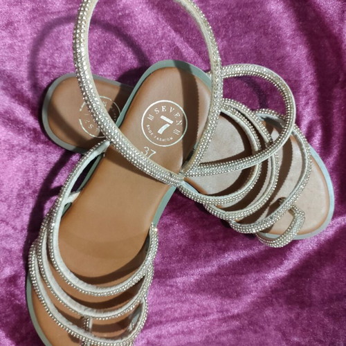 Seven sandals with strass, new, beige and gold