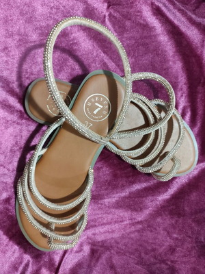Seven sandals with strass, new, beige and gold