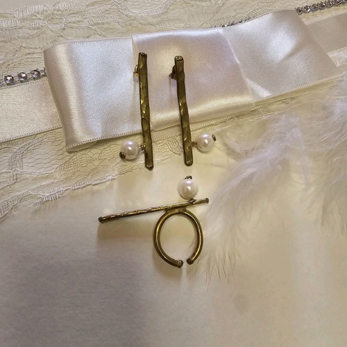 Handmade earrings and ring set like new with adjustable size