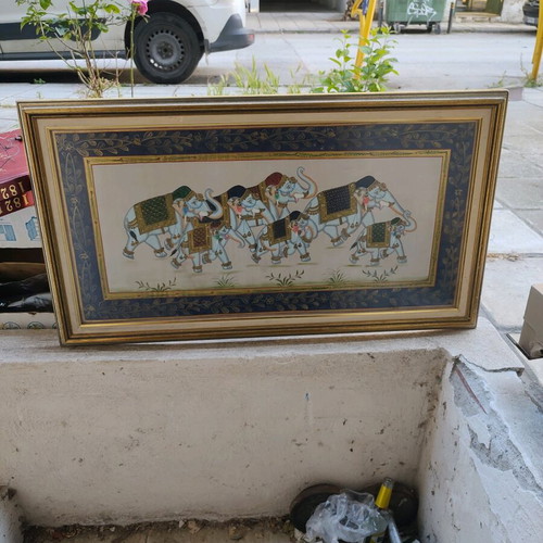 Μεταξωτό κέντημα με ζωγραφική Ανατολής σαν καινούργιο, μεγάλο 1x0,35
