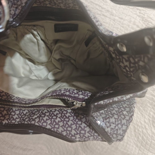 DKNY Vintage Y2K Sequined Monogram Shoulder Bag Like New Plum Brown