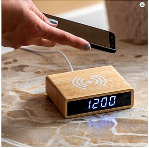 Ρολόι Ξυπνητήρι & Ασύρματος Φορτιστής Κινητών Karlsson Flat Bamboo