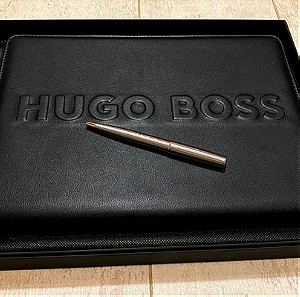 HUGO BOSS Ντοσιέ με στυλό A4 Label Black Conference Folder CHROME BALLPOINT PEN HSH2094B HTA209A