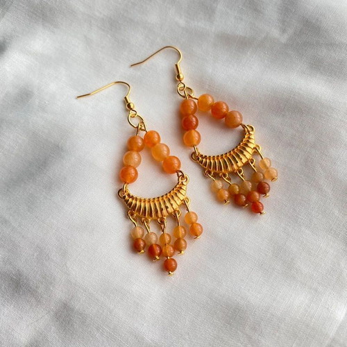 Handmade boho earrings with red aventurine beads made to order