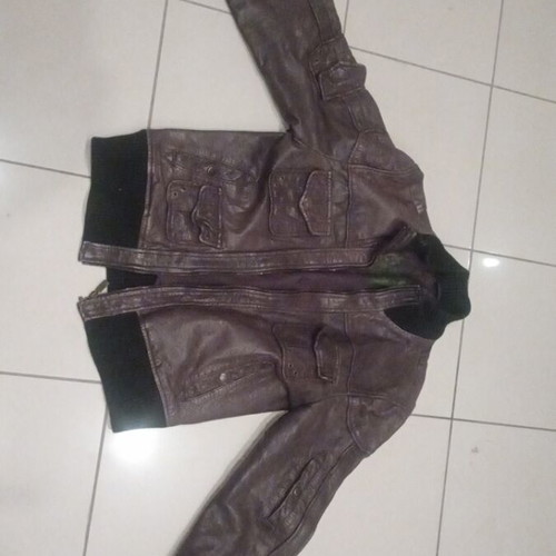 Leather jacket retro used, brown, small size