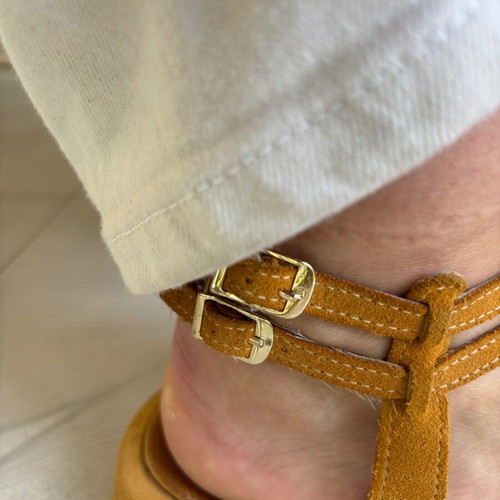Tsitsivas leather women's sandals used, mustard color, size 38