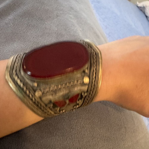 Vintage handmade 925 silver bracelet with carnelian semiprecious stone like new