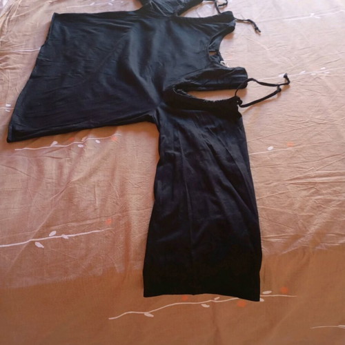 H&M black blouse with shoulder cutouts and cords, new