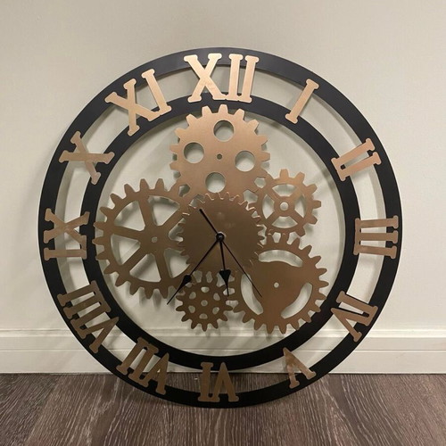 Wall clock handmade metal with gears, new, 55cm diameter