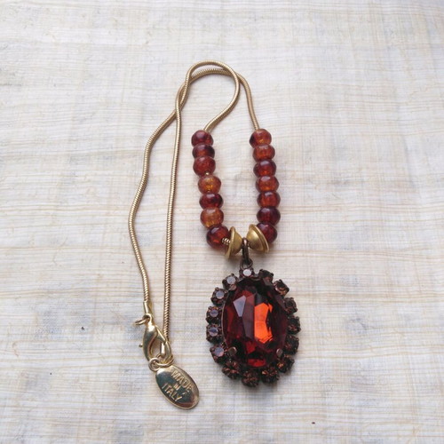 Vintage statement necklace with red stone and beads new