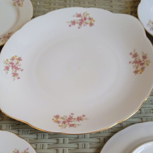 Vintage porcelain platter with six Bohemia Thun plates in excellent condition