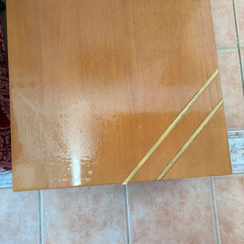 Coffee Table Set used, 3 pieces, solid wood with metal details