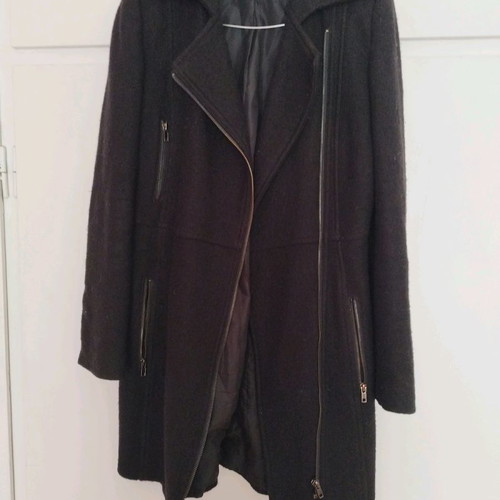 Zara coat used, black, wool blend, mid-length