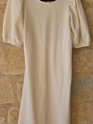 H&M Waffled Jersey Dress with Puff Sleeves and Open Back