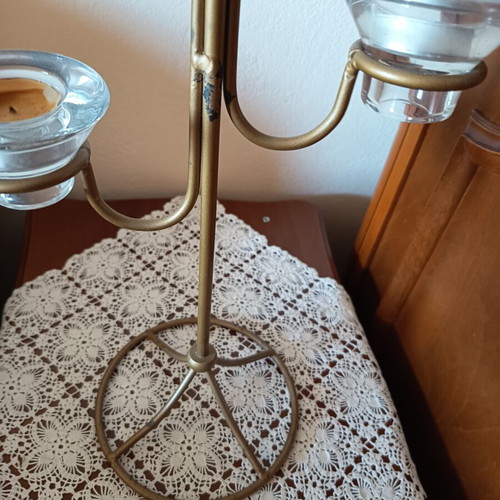 Vintage metal candle holder with 5 glass tealight holders like new