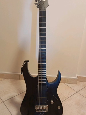 Ibanez Iron Label RGIT20FE electric guitar used with Dimarzio cliplock strap