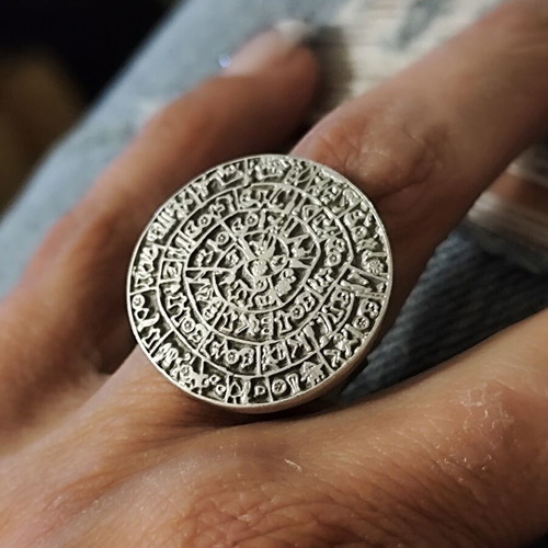 Adjustable Ring Disc of Phaistos new, vintage stock, silver color