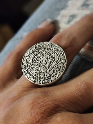 Adjustable Ring Disc of Phaistos new, vintage stock, silver color