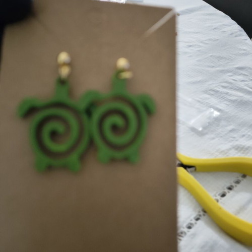 Green Turtle Earrings 3D Printed Hand Painted