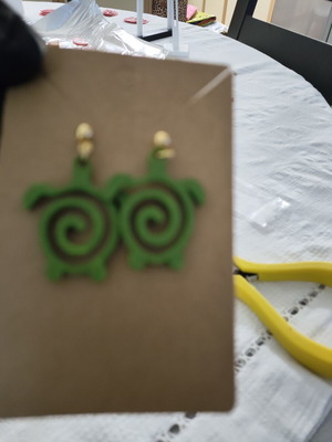 Green Turtle Earrings 3D Printed Hand Painted