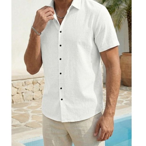 Runcati men's summer linen shirt, short sleeve, size M, white
