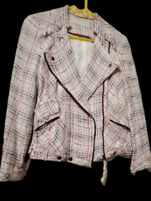 Zara fabric biker jacket like new, checkered white and red, size M