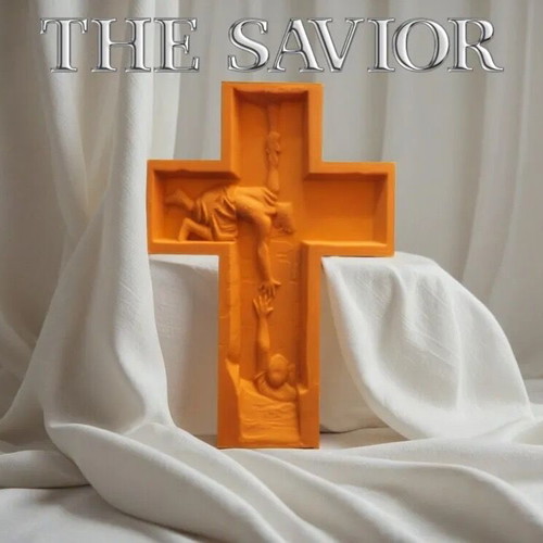 The Savior cross new with embossed artistic depiction of Jesus