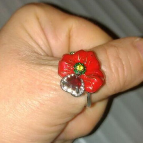 Mac ring new, silver plated with enamel and crystals
