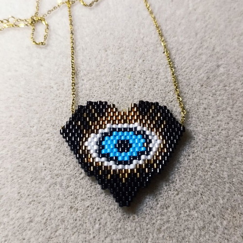Handmade heart-shaped evil eye necklace with stainless steel chain