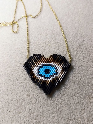 Handmade heart-shaped evil eye necklace with stainless steel chain