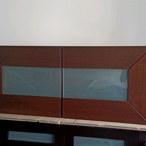 Wall cabinet used, brown color with glass and wood