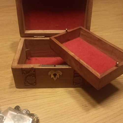 Vintage jewelry box and buttons wooden chest new brown