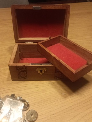 Vintage jewelry box and buttons wooden chest new brown