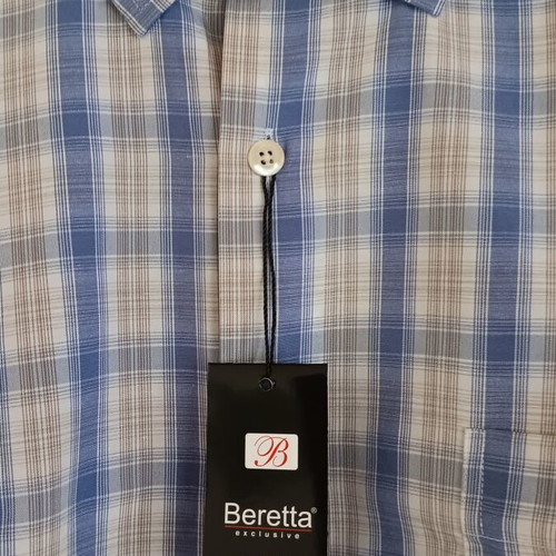 Beretta checked shirt, long sleeve, button-down collar, blue/white/grey