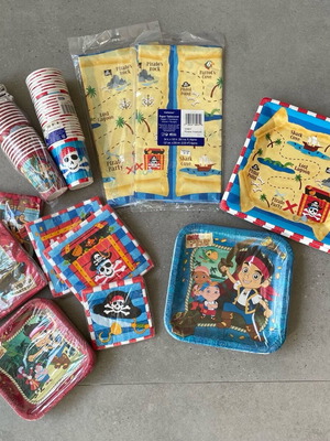 Pirate-themed party supplies new, cups, plates, napkins, tablecloths
