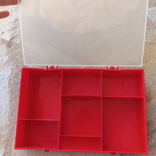 Plastic storage box used with multiple compartments for small items