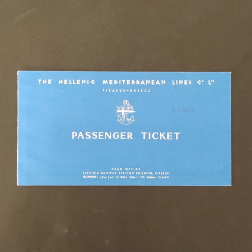 Hellenic Mediterranean Lines (HML) 1965 Media ship passenger ticket with postcard