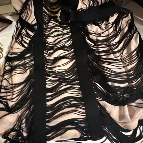 Mini skirt with fringes and sheer details like new, size S