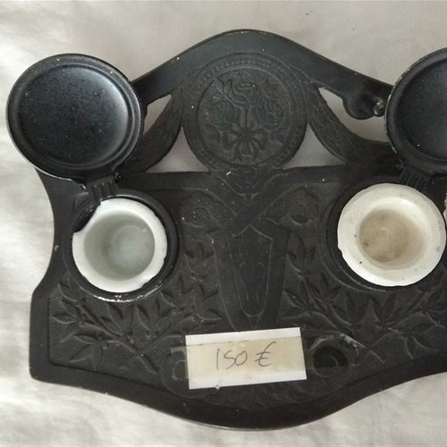 Antique inkwell used, old carved collectible piece