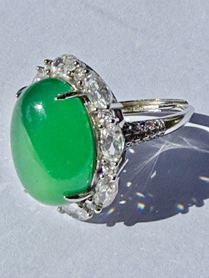 Vintage δαχτυλίδι από ασήμι 925 με φυσικό πράσινο νεφρίτη και πολύτιμους λίθους, καινούργιο