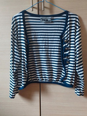 Blue white striped cardigan like new with decorative gold buttons