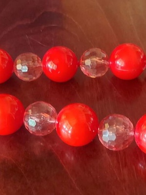 Necklace new summer short with large red plastic beads