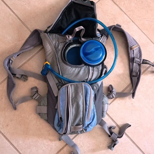 CamelBak hydration backpack with water reservoir, like new, gray/blue