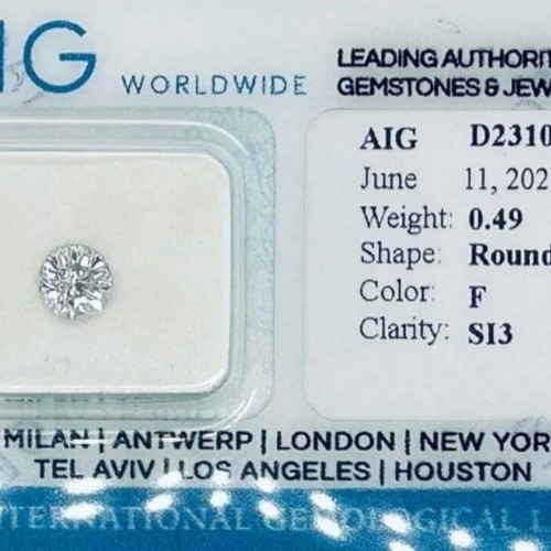 Diamond 0.49ct natural, round brilliant cut, F color, SI3 clarity
